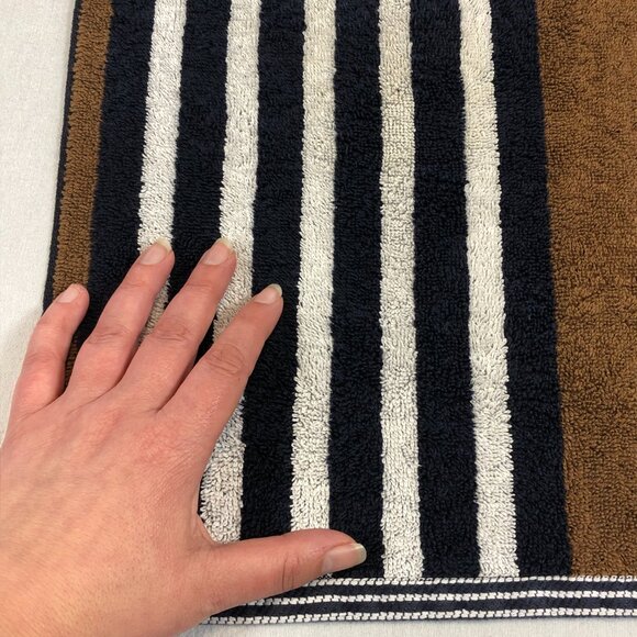 Vintage 70s FIELDCREST Set of 2 Hand Towel 16" x 25": Brown Navy White Stripes - Picture 8 of 10